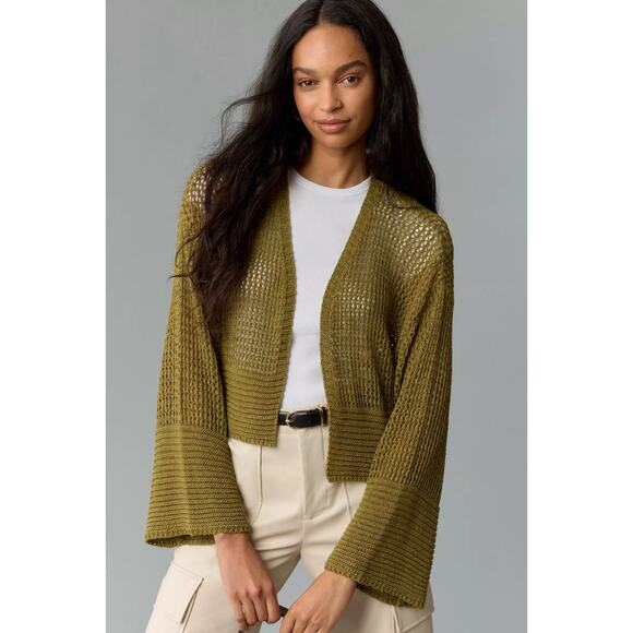 NWT By Anthropologie Julliet Cropped Open Knit Cardigan Sweater Black One Size - Picture 7 of 16